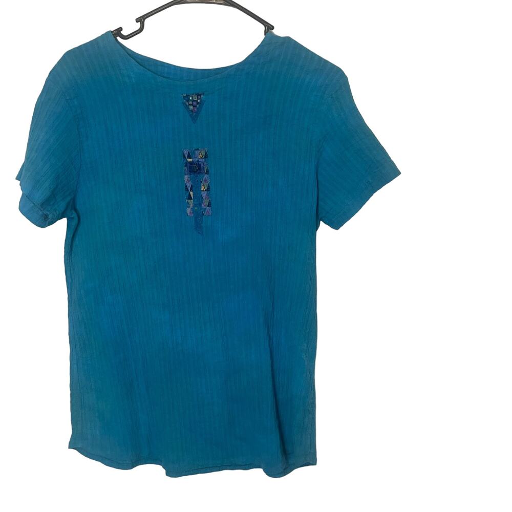 Nu Views Vintage Women's Size Medium Blue‎ Hippie Boho Artsy Blouse